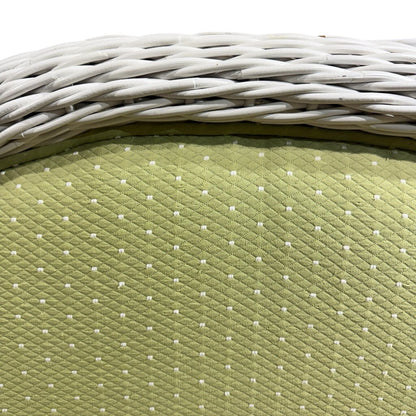 White Woven Rattan King Panel Headboard w/ Green Upholstered Center