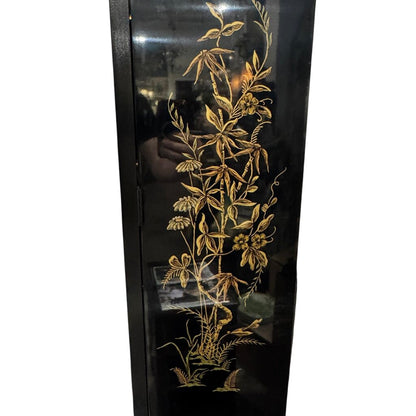 Vintage Drexel Heritage Et Cetera Collection Chinoiserie Style Hand Painted Black Lacquer China Cabinet 57Lx14Wx80H