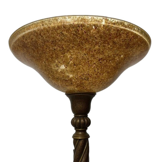 72" Torchiere Floor Lamp w/ Twisted Base & Gold Amber Crackle Glass Shade