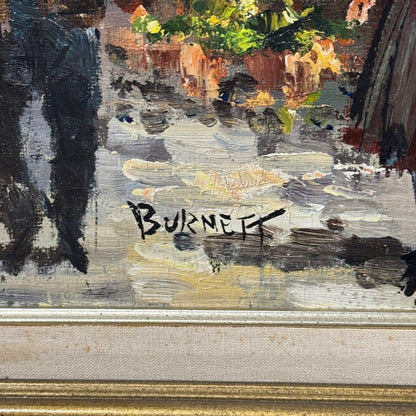 Impressionist Street Market Scene w/ Townspeople Shopping Beneath City Arched Gateways and Buildings by Listed Artist Burnett 41Lx29H