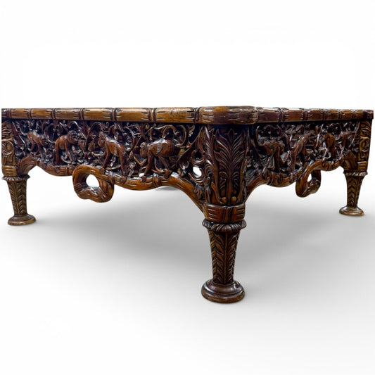 Tropical Hand Carved Monkeys Solid Wood Coffee Table w/ New Glass 41Lx41Wx16H by: Notables Handcrafted Furniture