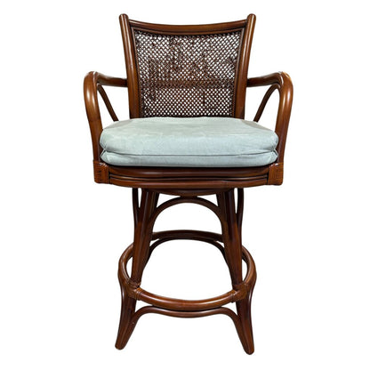 Alexander & Sheridan Singapore Rattan Height Swivel Barstools w/ Cushions (Set of 3)