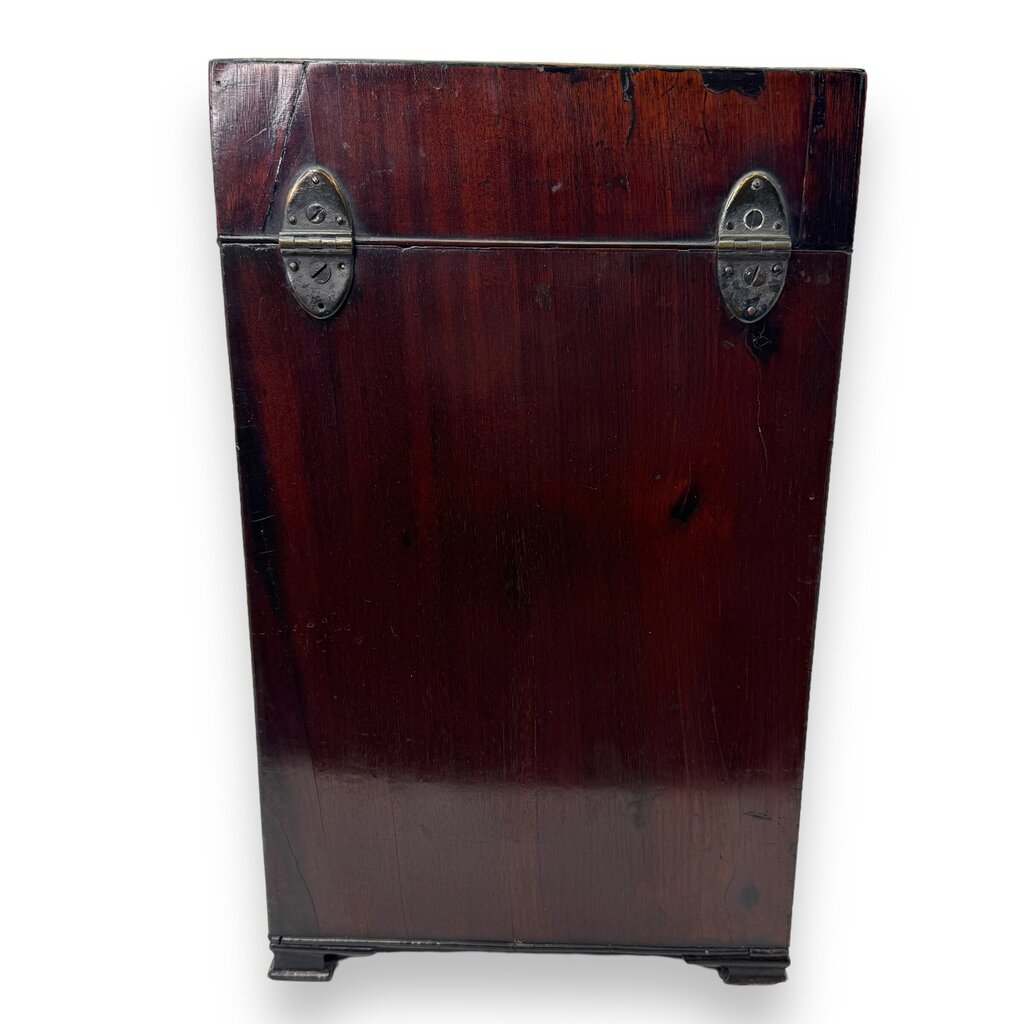 Late 18th Century English Mahogany Knife Cutlery Box w/ Sterling Silver Emblem Converted to 4 Piece Decanter Set (no key) 9.5Lx10x15.5H