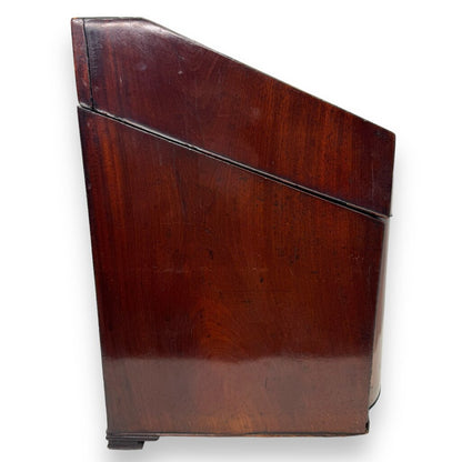 Late 18th Century English Mahogany Knife Cutlery Box w/ Sterling Silver Emblem Converted to 4 Piece Decanter Set (no key) 9.5Lx10x15.5H