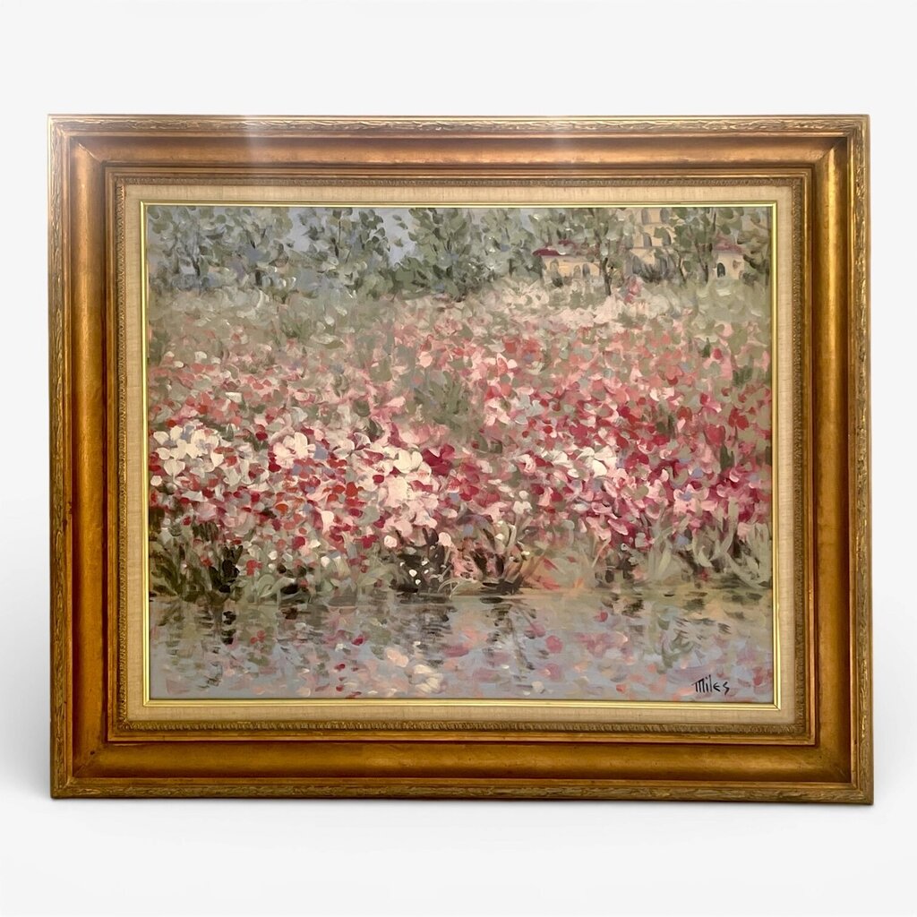 Impressionist Countryside Flowers Framed Oil Painting on Canvas by New York Artist Matthew Miles (1924-)