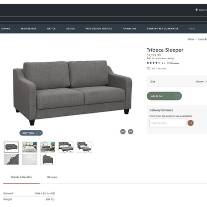 Haverty's Tribeca Queen Sleeper Sofa Twin Individual Pullout Mattresses 70Lx40Wx32H