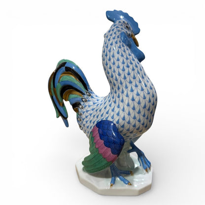 Vintage Herend Porcelain Rooster in Blue Handmade / Hand-painted in Hungary w/ 24k Gold Accents 6" tall