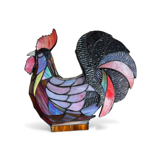 Vintage Dale Tiffany Stained Glass Rooster Table Lamp w/ Vibrant Iridescent Colors 13Lx6Wx12H (Vintage Item Just Unboxed)