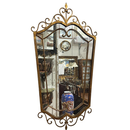 Pier Luigi Colli Art Deco Style Gold Gilt Wrought Iron Wall Mirror 20Lx27H