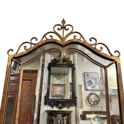 Pier Luigi Colli Art Deco Style Gold Gilt Wrought Iron Wall Mirror 20Lx27H