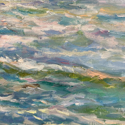 Genesis by: Richard L. Yaco (b. 1942)  Alkyd & Oil on Canvas  Mother and Child by the Sea 44Lx32H