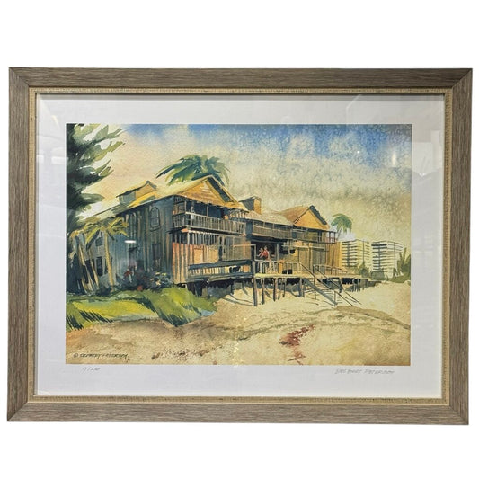 Print of Waldos Driftwood Resort in Vero Beach, Florida Signed Print 17/250 By: Delbert Peterson 27Lx21H