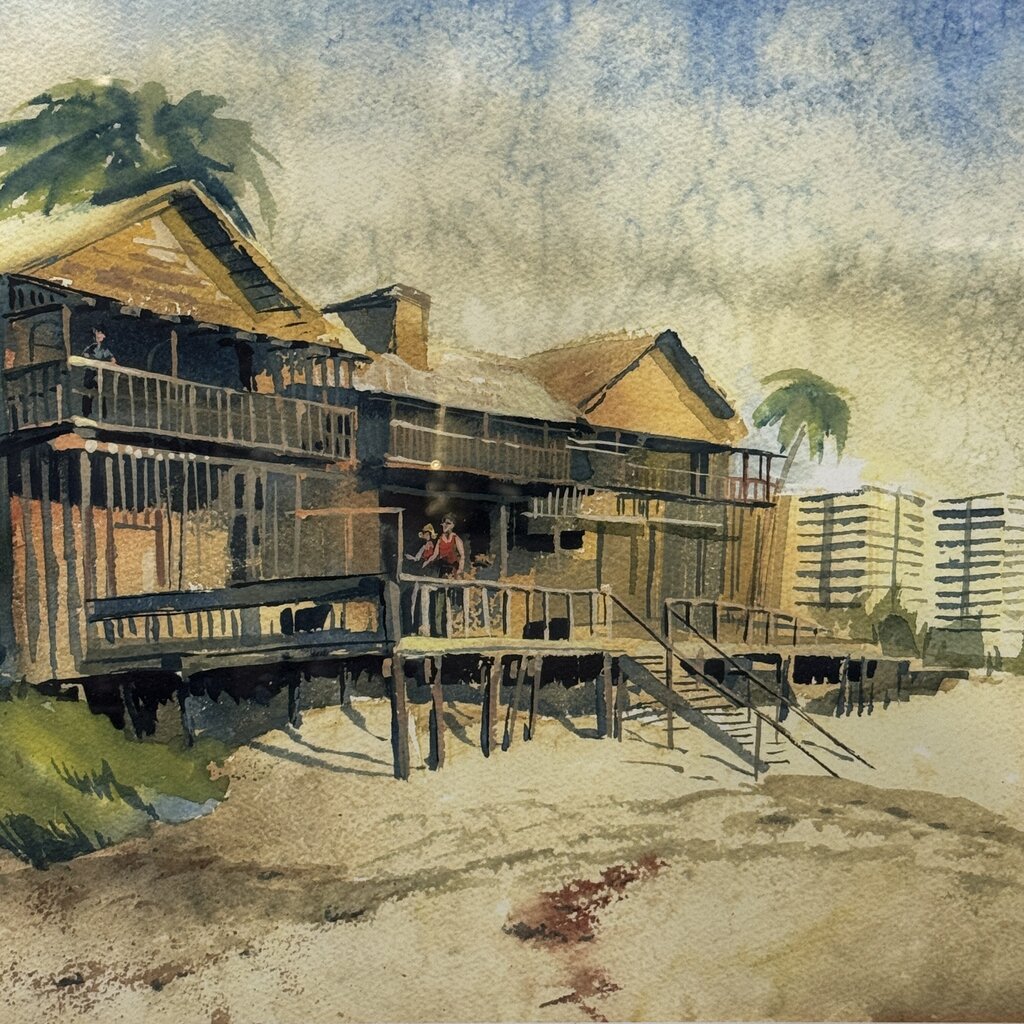 Print of Waldos Driftwood Resort in Vero Beach, Florida Signed Print 17/250 By: Delbert Peterson 27Lx21H