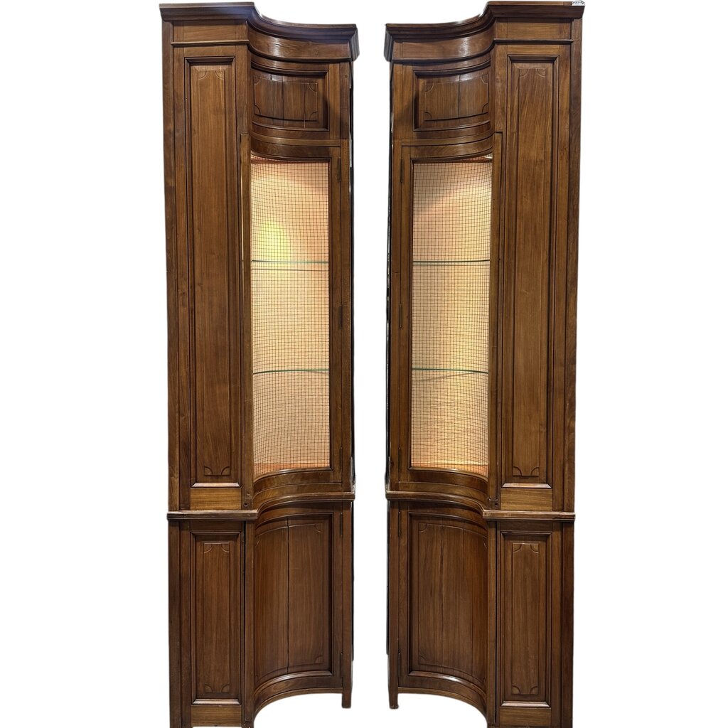 Pair of Louis XVI, French Regency Walnut Corner Cabinets w/ Wired Doors 20Lx25Wx99H