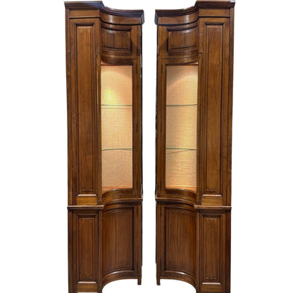 Pair of Louis XVI, French Regency Walnut Corner Cabinets w/ Wired Doors 20Lx25Wx99H