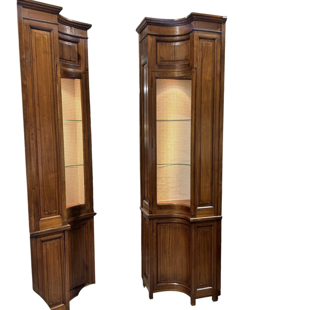 Pair of Louis XVI, French Regency Walnut Corner Cabinets w/ Wired Doors 20Lx25Wx99H