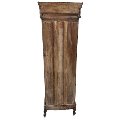 Antique Rustic European Wooden Cabinet w/ Paneled Doors Antique Circa 1890 Belgian Gothic Revival Narrow Chimney Cupboard w/ Hand-Carved Oak Panels & Ogge Bracket Feet 22.5Lx20.5Wx68.5H