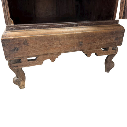 Antique Rustic European Wooden Cabinet w/ Paneled Doors Antique Circa 1890 Belgian Gothic Revival Narrow Chimney Cupboard w/ Hand-Carved Oak Panels & Ogge Bracket Feet 22.5Lx20.5Wx68.5H