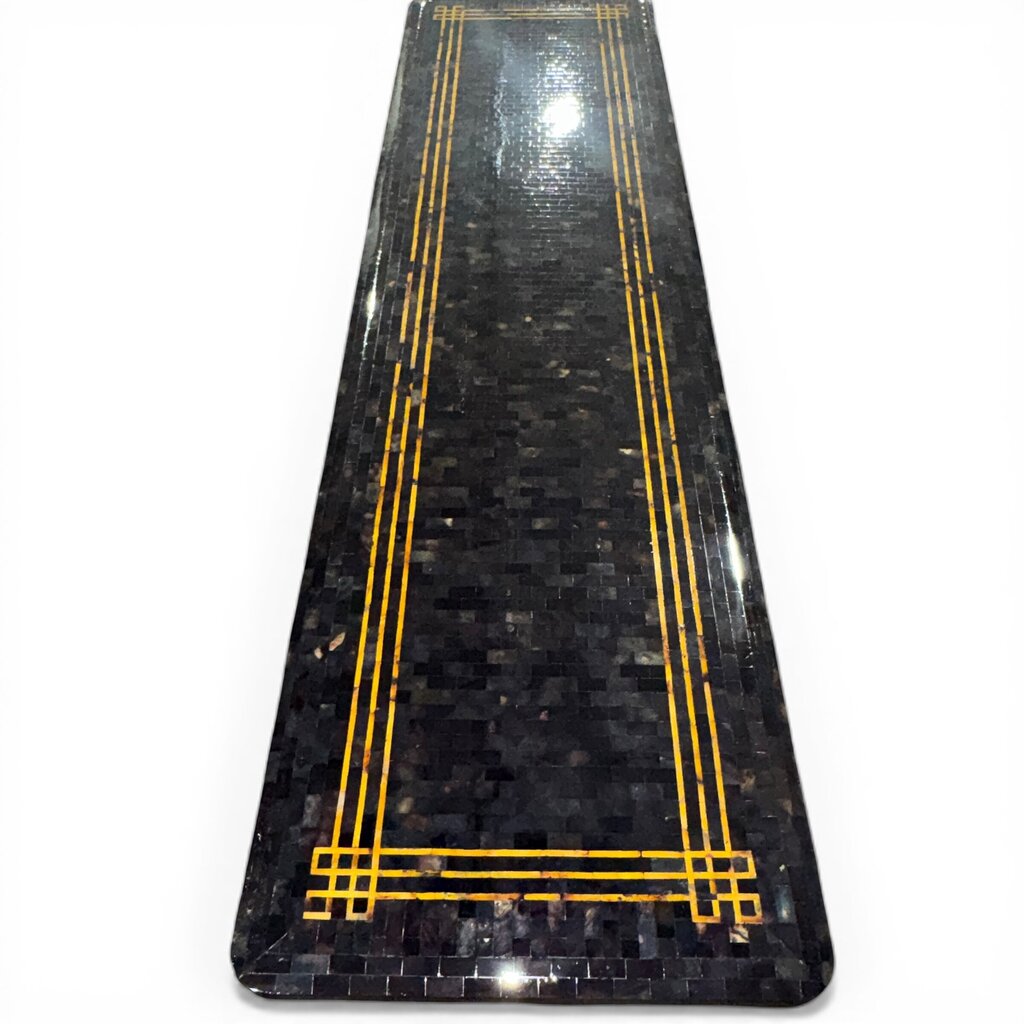 Tommy Bahama Royal Kahala Mystic Console Features a Pan-Asian Chinese Chippendale Design with a Leather-Wrapped Rattan Base and a Black Penn Shell Top 67Wx18Dx36H