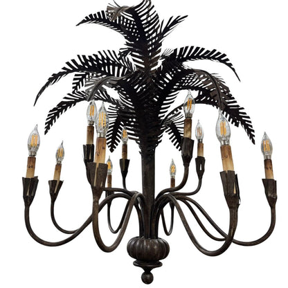 Vintage Currey & Co for Tole 5 Light Iron Palm Tree Chandelier 24Wx24H