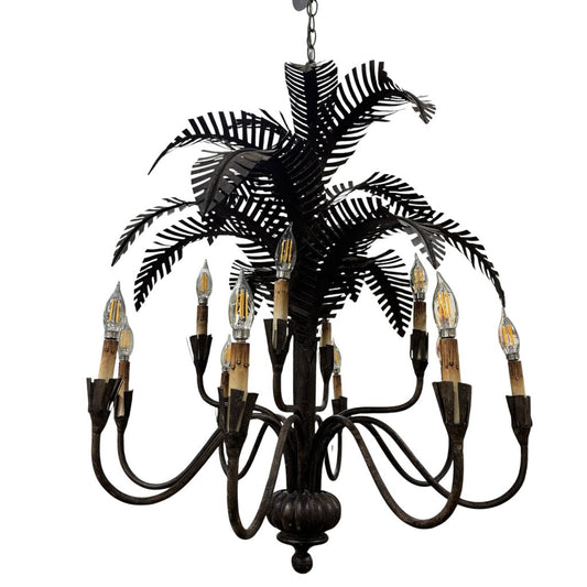 Vintage Currey & Co for Tole 5 Light Iron Palm Tree Chandelier 24Wx24H