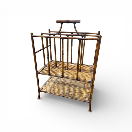 Hollywood Regency Iron and Bamboo Magazine Rack Bookshelf 19Lx12Wx28H