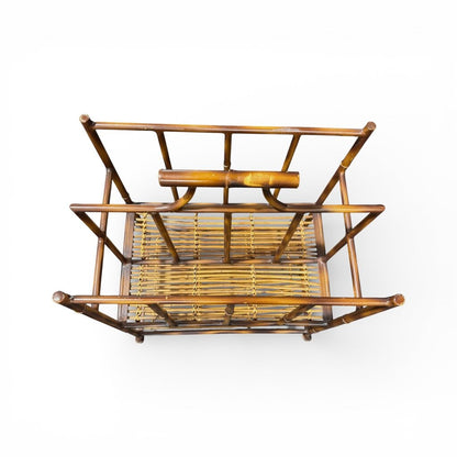 Hollywood Regency Iron and Bamboo Magazine Rack Bookshelf 19Lx12Wx28H
