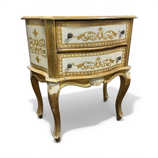 Vintage Gold Gilt Italian Florentine Side End Table Nightstand Chest of Drawers 24Lx12Wx25H