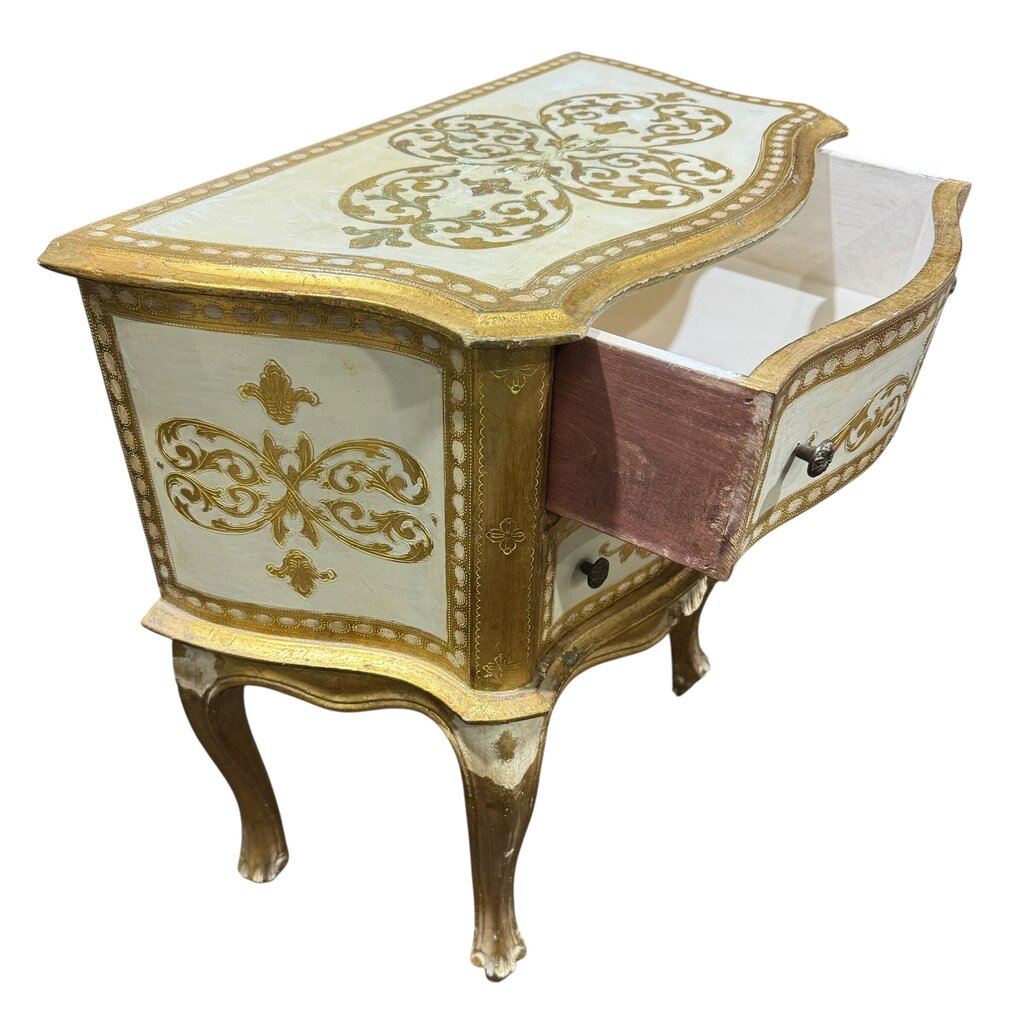 Vintage Gold Gilt Italian Florentine Side End Table Nightstand Chest of Drawers 24Lx12Wx25H
