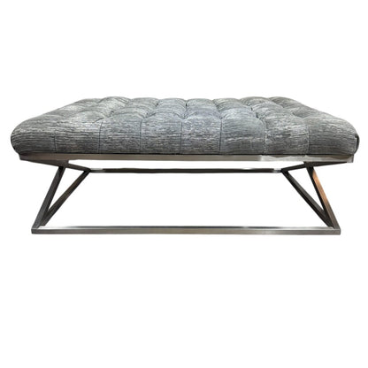 Wellington Rectangular Metal Cocktail Ottoman Nickel Finish w/ X-shape Metal Base & High Performace Gray Tufted Plush Top by: CraftMaster Furniture 49Lx33Wx18H