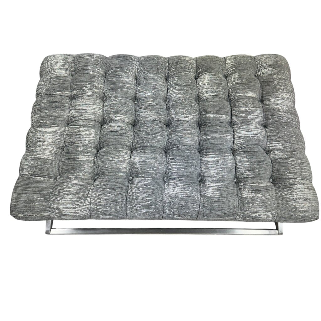 Wellington Rectangular Metal Cocktail Ottoman Nickel Finish w/ X-shape Metal Base & High Performace Gray Tufted Plush Top by: CraftMaster Furniture 49Lx33Wx18H