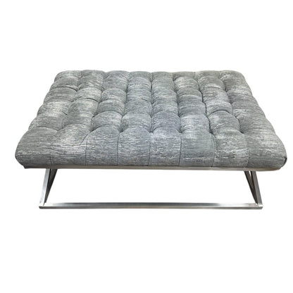 Wellington Rectangular Metal Cocktail Ottoman Nickel Finish w/ X-shape Metal Base & High Performace Gray Tufted Plush Top by: CraftMaster Furniture 49Lx33Wx18H