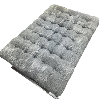 Wellington Rectangular Metal Cocktail Ottoman Nickel Finish w/ X-shape Metal Base & High Performace Gray Tufted Plush Top by: CraftMaster Furniture 49Lx33Wx18H
