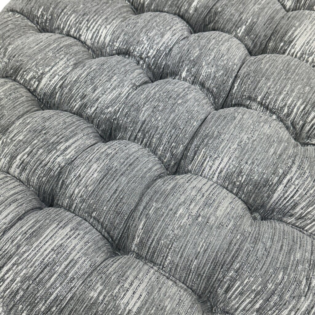 Wellington Rectangular Metal Cocktail Ottoman Nickel Finish w/ X-shape Metal Base & High Performace Gray Tufted Plush Top by: CraftMaster Furniture 49Lx33Wx18H