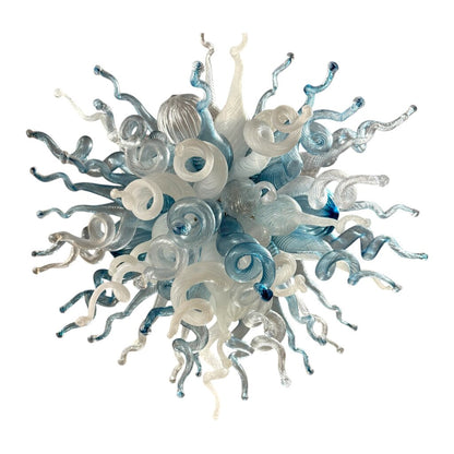 Viz Art Glass ColorSelect Winter Sky 60pc Small Hand-blown Glass Chandelier, Specifically Styled After Dale Chihuly's Designs, Featuring a Swirling Composition of Blue, White, & Clear Glass Elements