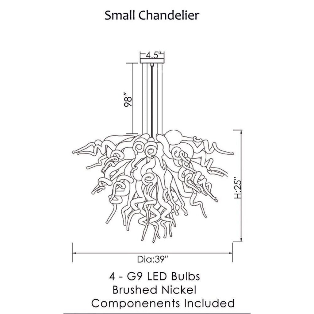 Viz Art Glass ColorSelect Winter Sky 60pc Small Hand-blown Glass Chandelier, Specifically Styled After Dale Chihuly's Designs, Featuring a Swirling Composition of Blue, White, & Clear Glass Elements
