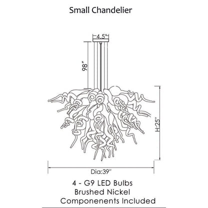 Viz Art Glass ColorSelect Winter Sky 60pc Small Hand-blown Glass Chandelier, Specifically Styled After Dale Chihuly's Designs, Featuring a Swirling Composition of Blue, White, & Clear Glass Elements