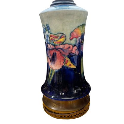 Vintage Moorcroft Pottery England Exquisite Bearded Iris Pattern Table Lamp 16Wx16Wx26H