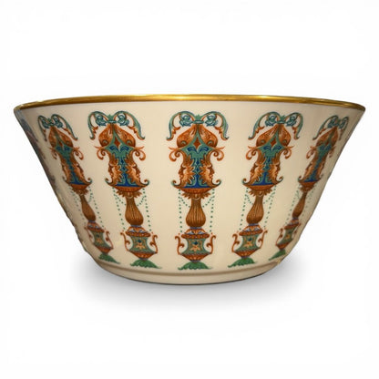 Vintage Lenox Lido 10" Salad Serving Bowl Ornate Blue & Tan Urn Motif 24k Gold Rim USA 1970s
