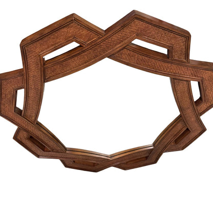 Vintage Drexel Heritage Wood & Woven Rattan Octagonal Geometric Shaped Wall Mirror 42Lx42H