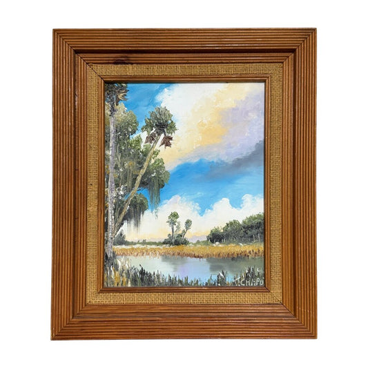 "Back Country" Florida Marsh Scene Oil on Board dated 8/20/2018 by Florida Landscape Artist J. Chaput 12Lx14H