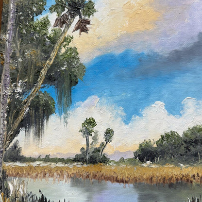 "Back Country" Florida Marsh Scene Oil on Board dated 8/20/2018 by Florida Landscape Artist J. Chaput 12Lx14H