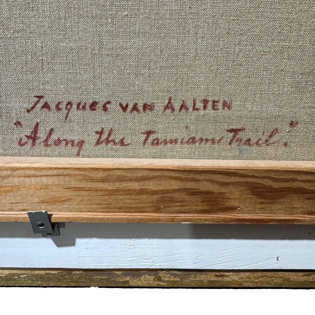 Original Oil Landscape titled "Along The Tamiami Trail" by Jacques Van Aalten Featuring A Serene River Scene w/ Impressionistic Brushwork, Vibrant Spring Color, And Soft Atmospheric Depth. Signed Lower Right. Gold Gilt Frame 29x25