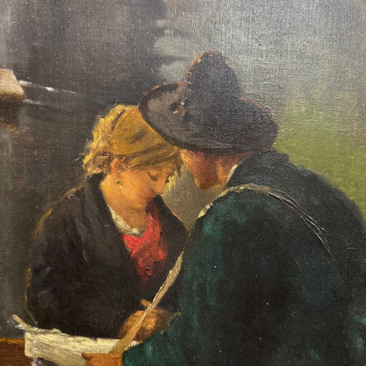 After Angelo Dall’Oca Bianca “A Street Trader” (Ave Maria) Oil on Canvas, 1891 Italian Canal Scene w/ Figures on Bridge, Period Gilt Frame, Painting Shows Age Wear w/ Surface Damage, Frame Has Cracking