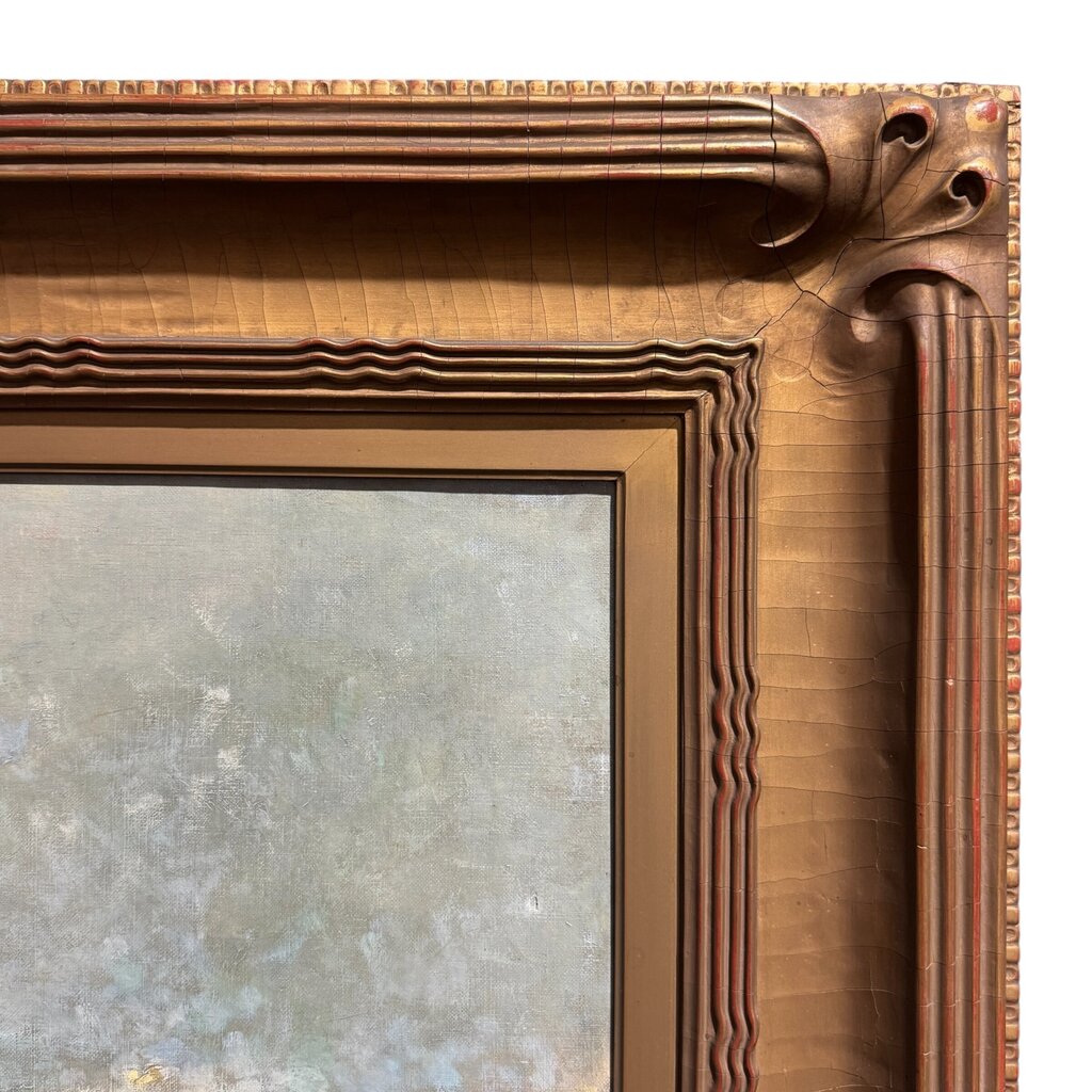 After Angelo Dall’Oca Bianca “A Street Trader” (Ave Maria) Oil on Canvas, 1891 Italian Canal Scene w/ Figures on Bridge, Period Gilt Frame, Painting Shows Age Wear w/ Surface Damage, Frame Has Cracking