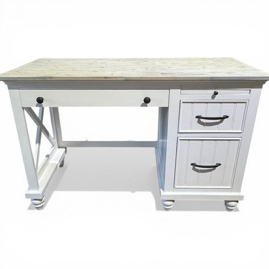White Coastal 3 Drawer Desk