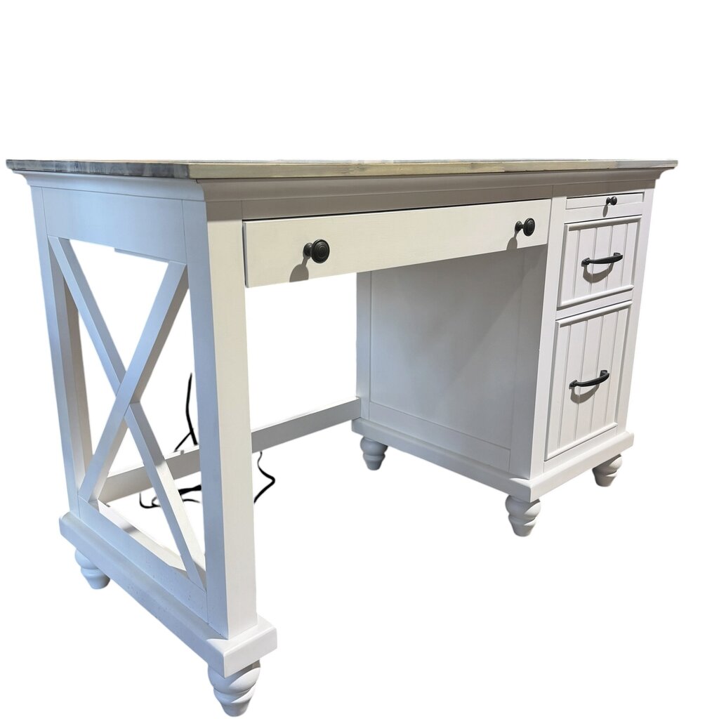 White Coastal 3 Drawer Desk
