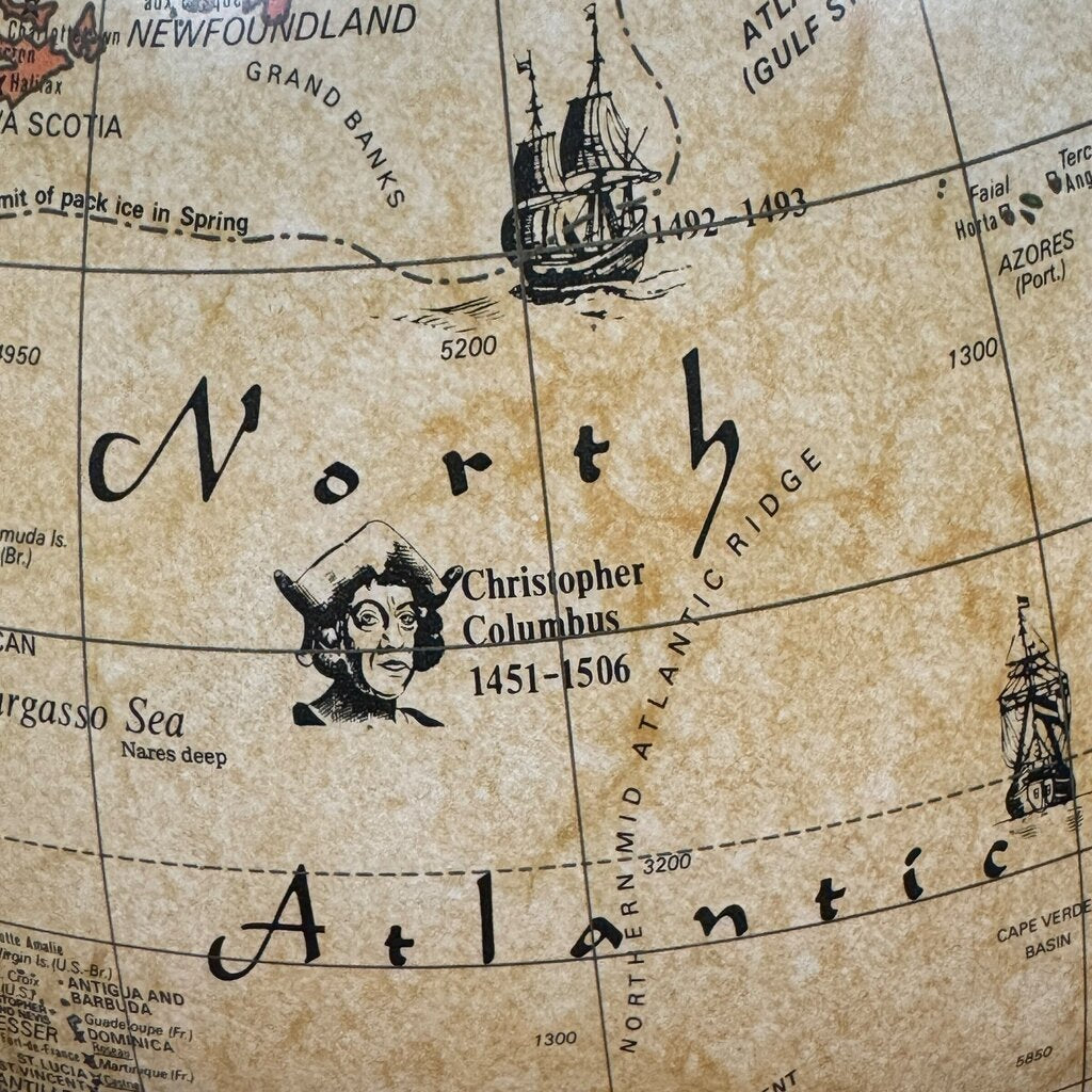 Vintage Illuminated Floor Globe by Scan-Globe Denmark on Wooden Stand. Detailed Political Map, and Classic Turned Wood Base on Wheels 16Dia Globe.22Lx22Wx33H