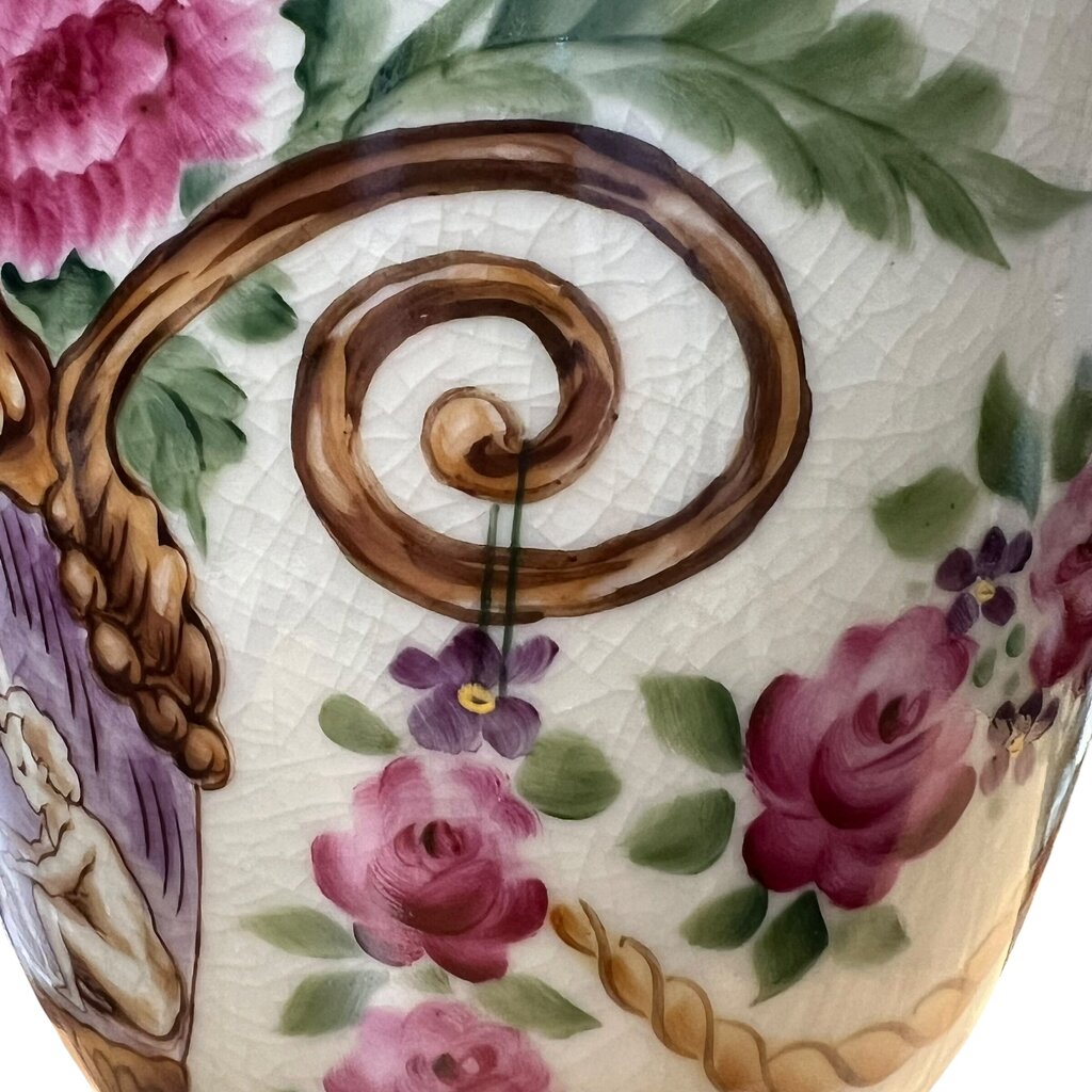 Pair of Vintage Wildwood Hand-Painted Porcelain Table Lamps w/ Chinoiserie Motif on Wood Bases