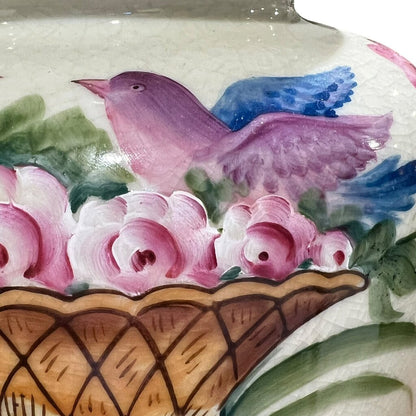 Pair of Vintage Wildwood Hand-Painted Porcelain Table Lamps w/ Chinoiserie Motif on Wood Bases